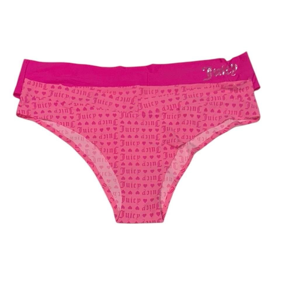 NWOT JUICY COUTURE Intimates 2 Panties Hearts Love Hot Pink Bling Logo Size XL